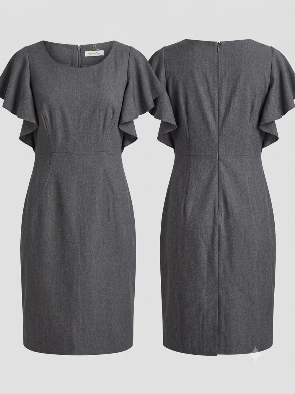 Calvin Klein Gray Flutter-Sleeve Midi Dress